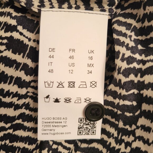 Hugo Boss Abstract Belted Maxi Dress 12 Button Front Silk DELKAS Black Fantasy - Picture 6 of 9